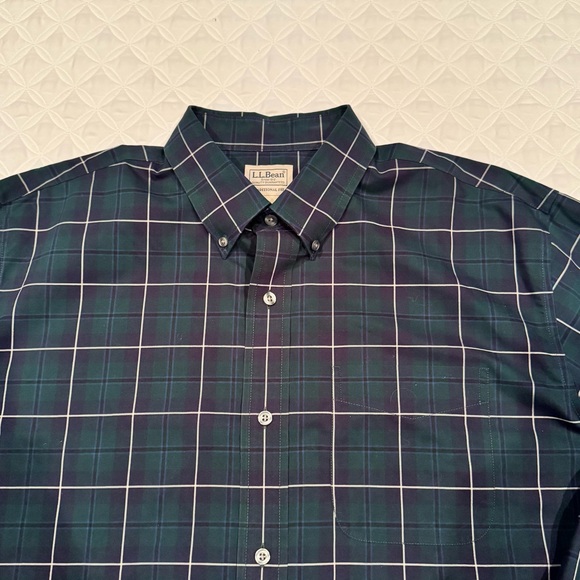 L.L. Bean Traditional Fit Cotton Blue Green Plaid Tartan Button Down Shirt Sz L - Picture 10 of 16
